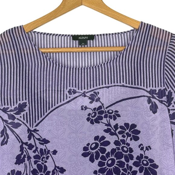 Alfani Floral Print Cami Shell Top Sz Medium Bubble Hem Angel Sleeve Jewel Neck - Picture 4 of 12